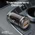 Promate Car Charger, Transparent 65W Ultra-Compact Car Adapter with USB Type-C Power Delivery Port, USB-A Port, Mini Handle and Heat Protection compatible for iPhone 17, Galaxy 23